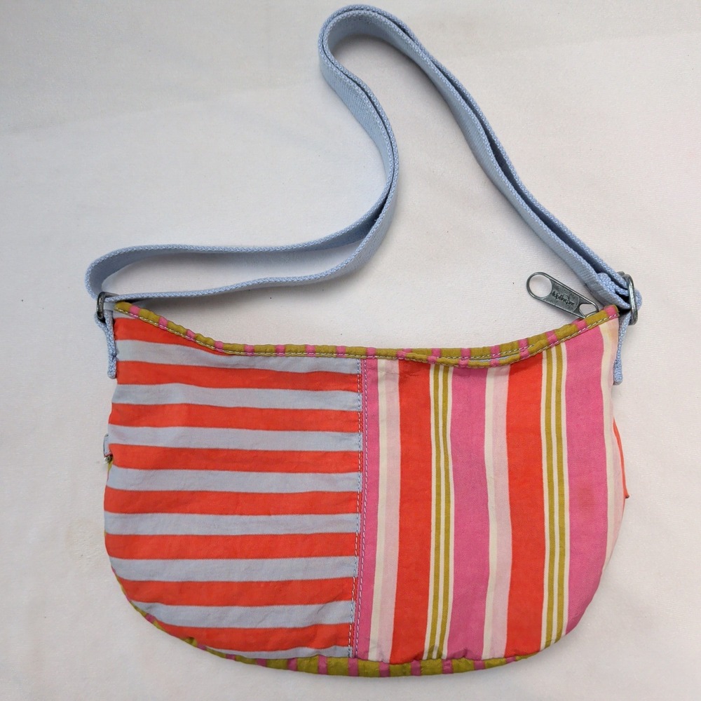 Kipling Zigzag Crossbody Bag Striped Multi-Color Canvas Hobo Y2K Shoulder Bag